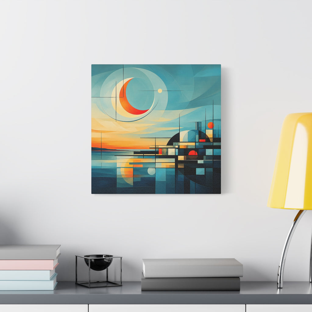 Crescent Harbor at Dusk — Abstract Matte Stretched Wall Decor