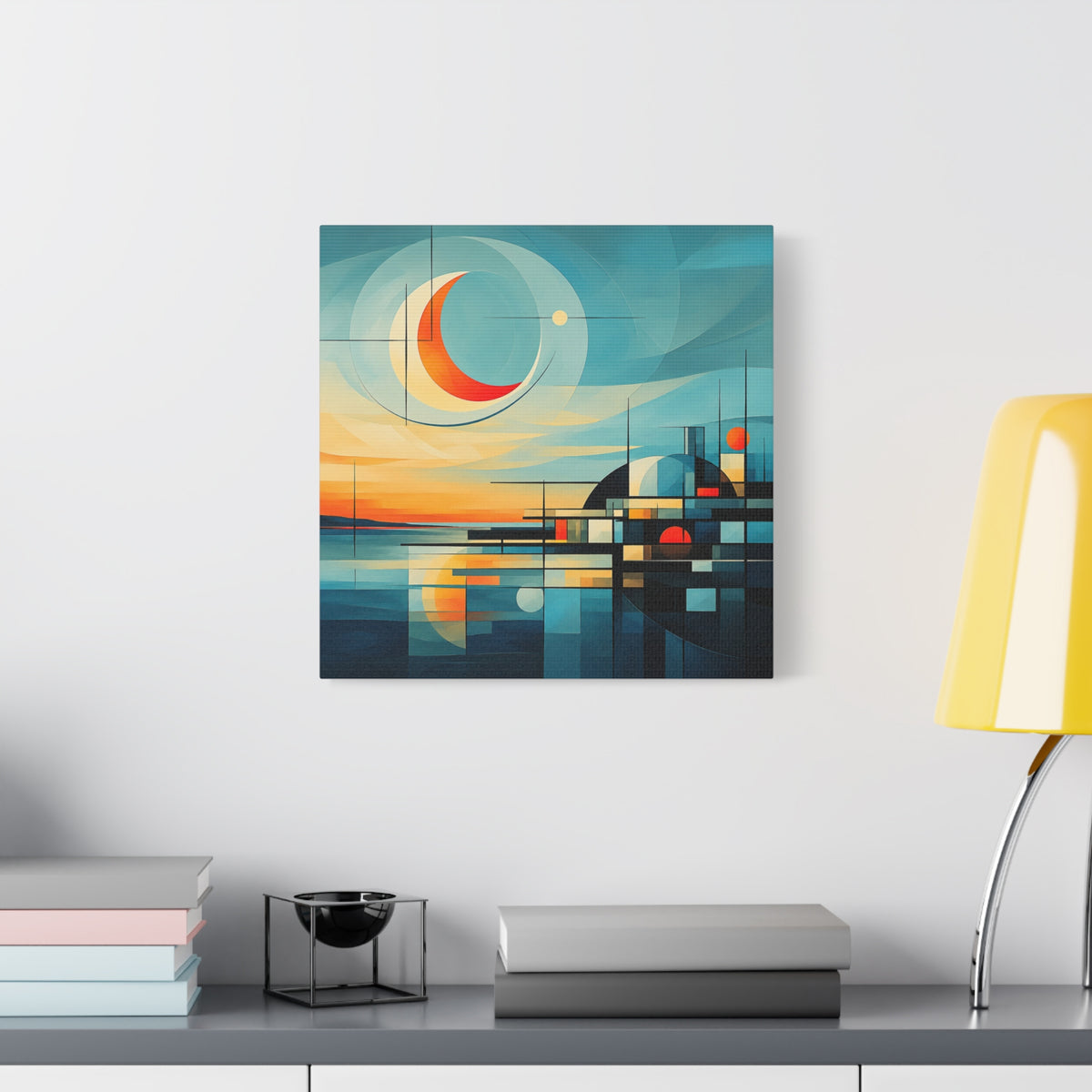 Crescent Harbor at Dusk — Abstract Matte Stretched Wall Decor