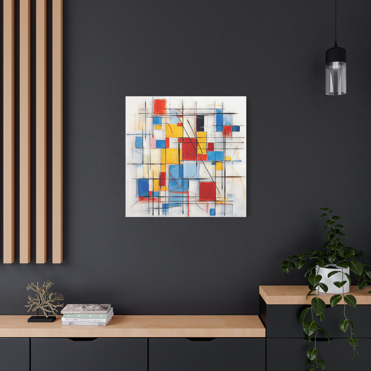 Controlled Chaos — Modern Geometric Abstract in Red, Blue, Yellow & Black