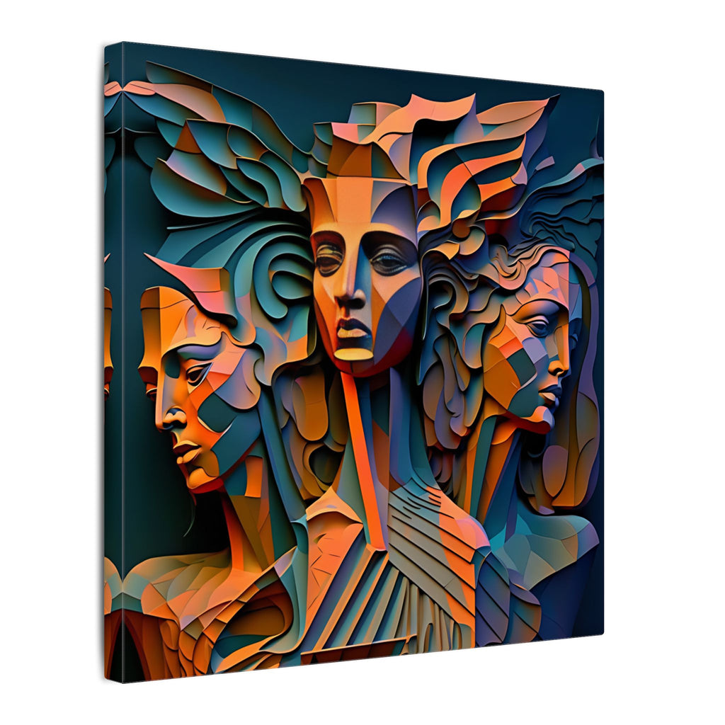 The Three Voices – Sculptural Geometric Triple Portrait Canvas Print
