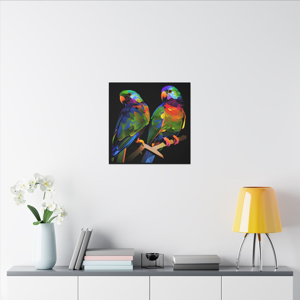 Electric Pair – Colorful Geometric Parrot Canvas Print