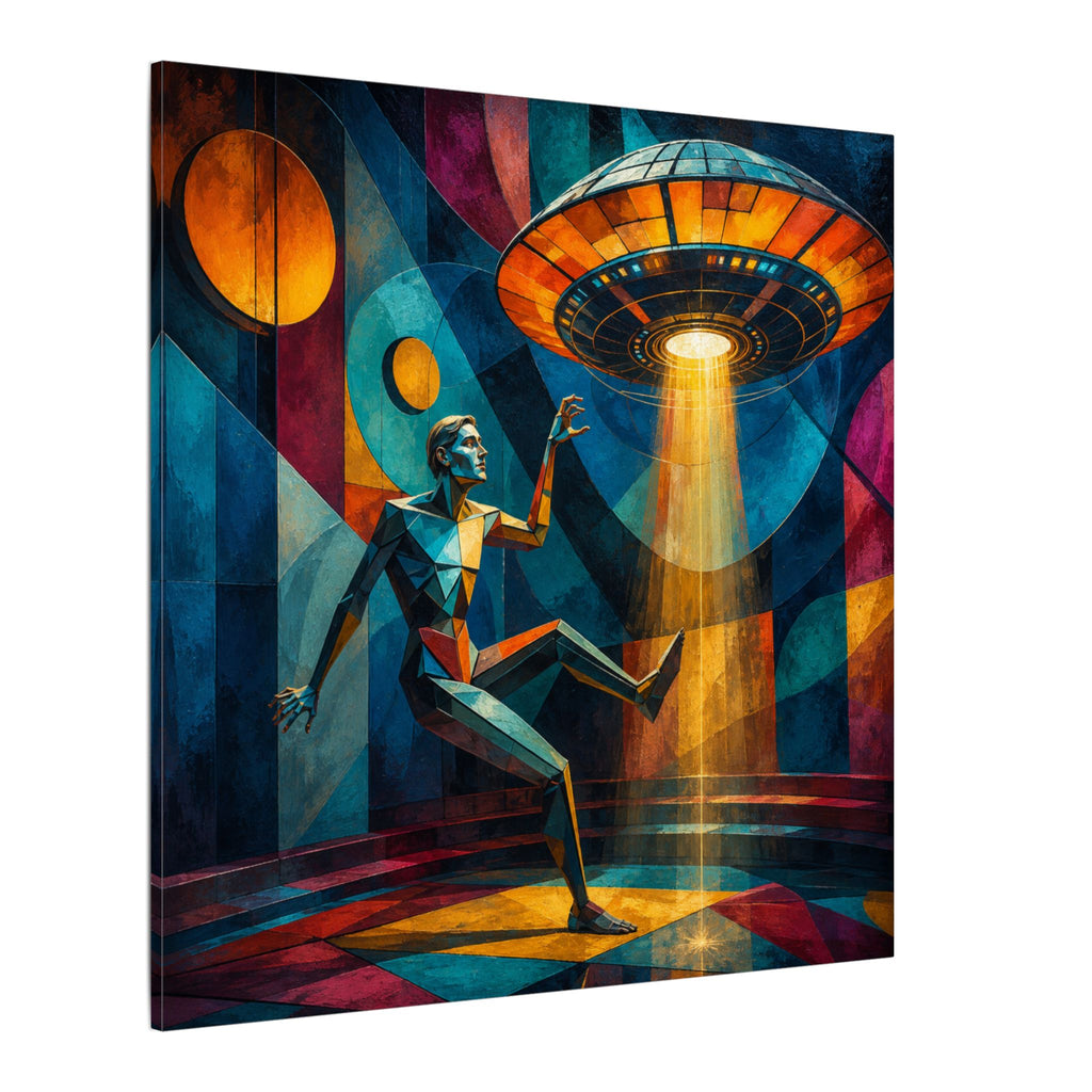 Suspended Signal – Retro Futurist UFO Geometric Canvas Print