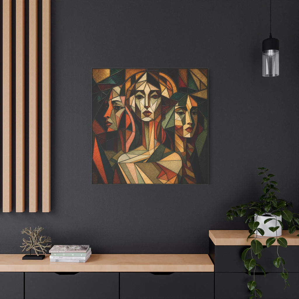 Three Ways of Seeing — Cubist Stained Glass Women Wall Art