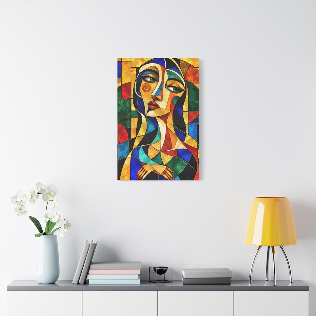 The Geometry of Her — Cubist Stained Glass Portrait Fine Art Print