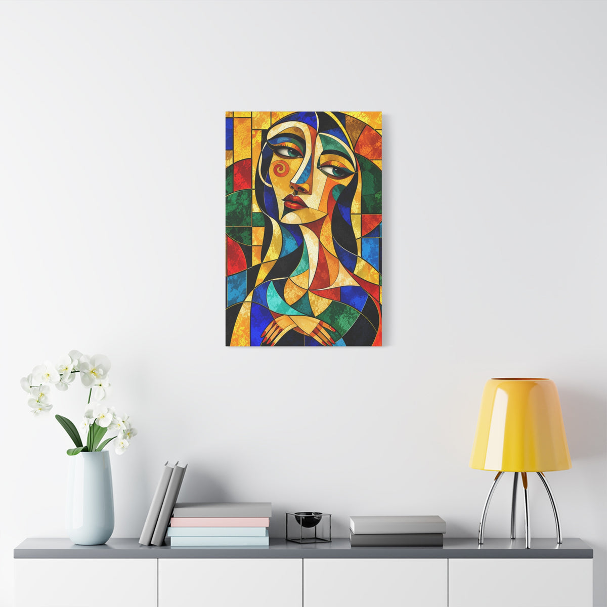 The Geometry of Her — Cubist Stained Glass Portrait Fine Art Print