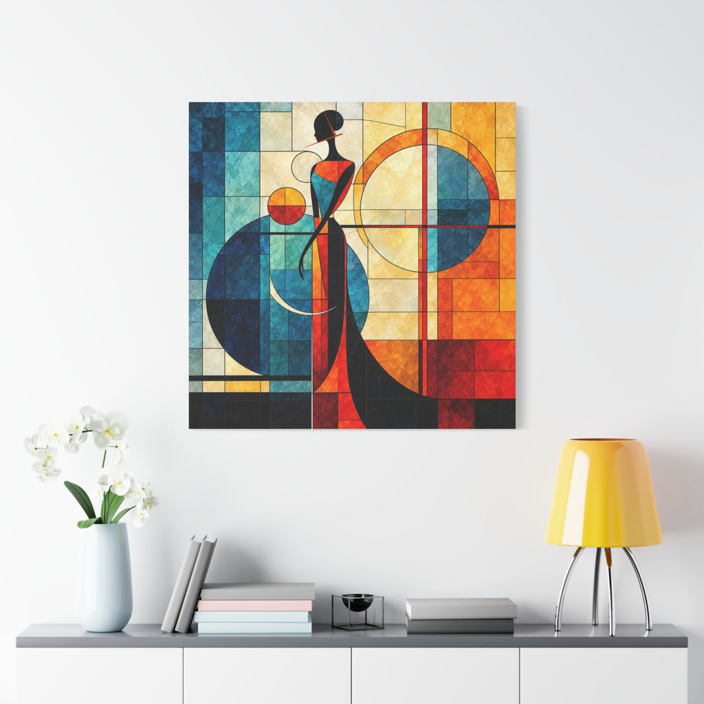 Solar Silhouette — Art Deco Stained Glass Woman Canvas