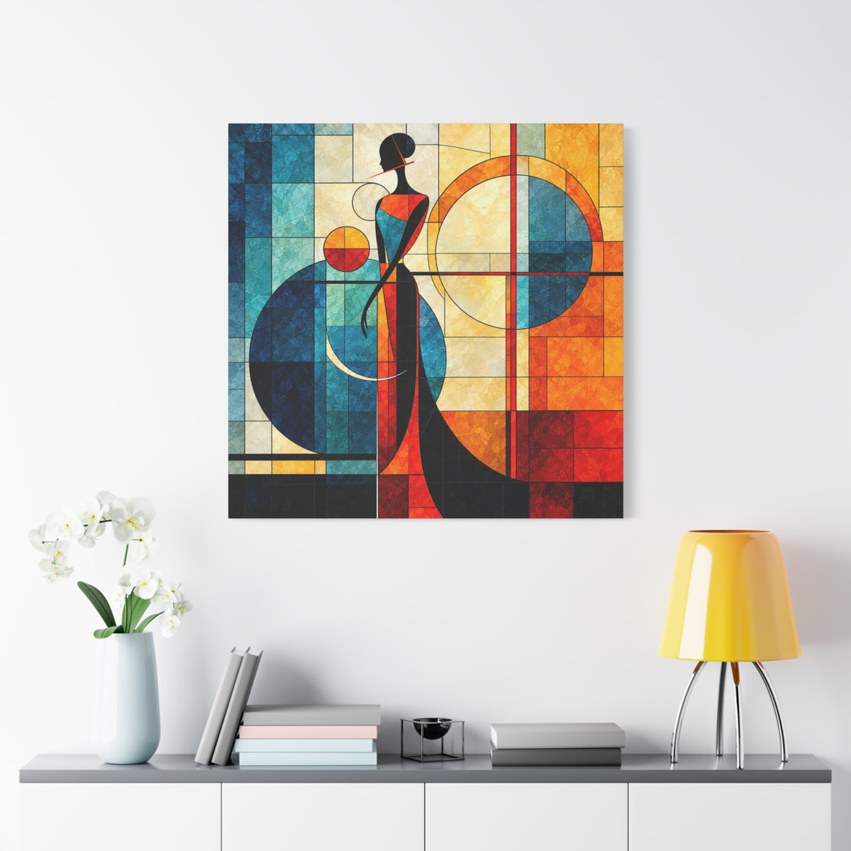 Solar Silhouette — Art Deco Stained Glass Woman Canvas