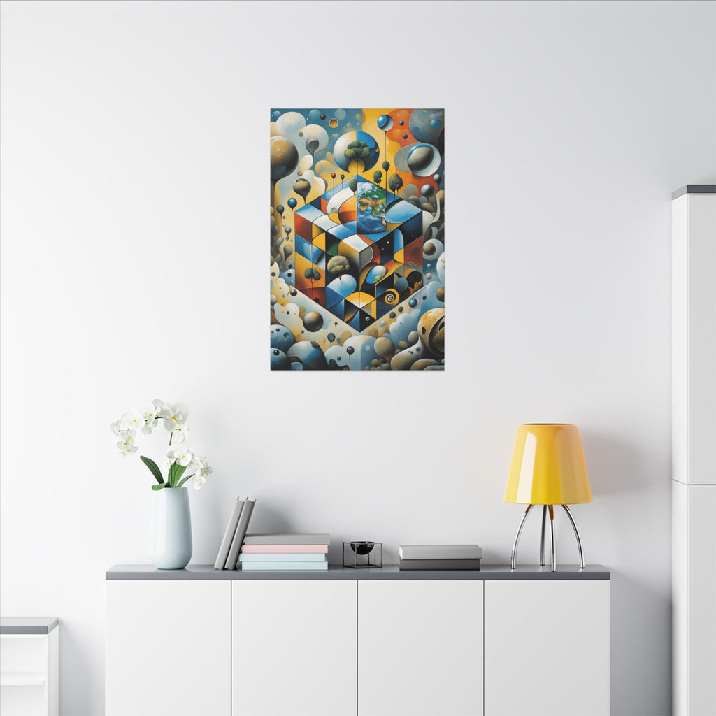 World Within Worlds – Surreal Geometric Earth Canvas Print