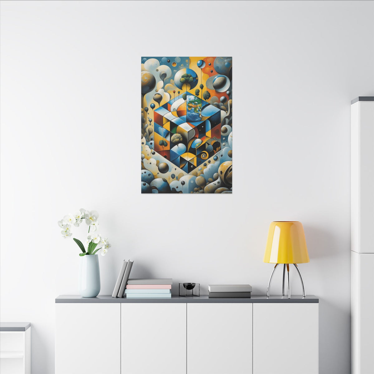 World Within Worlds – Surreal Geometric Earth Canvas Print