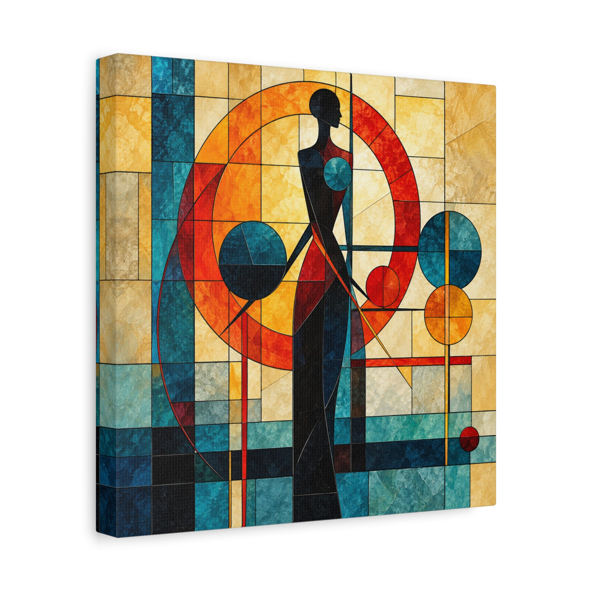 Radiant Orbit — Modern Stained Glass Woman Canvas