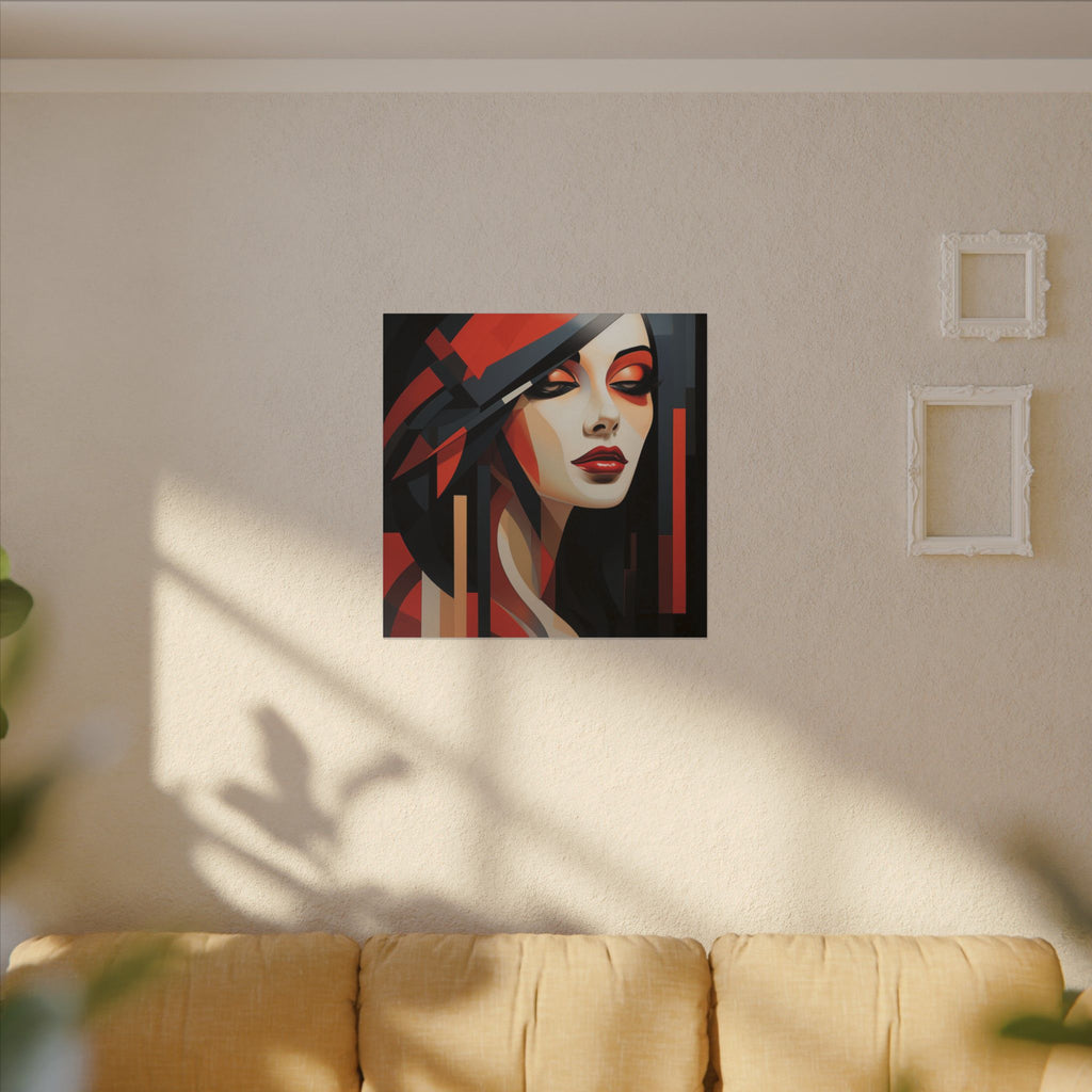 Red Interval – Modern Geometric Female Portrait Canvas Print
