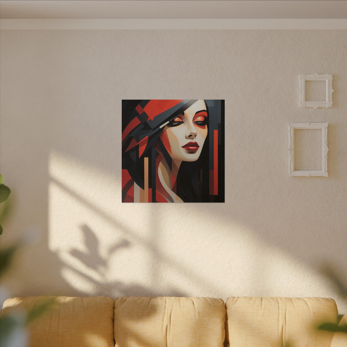Red Interval – Modern Geometric Female Portrait Canvas Print