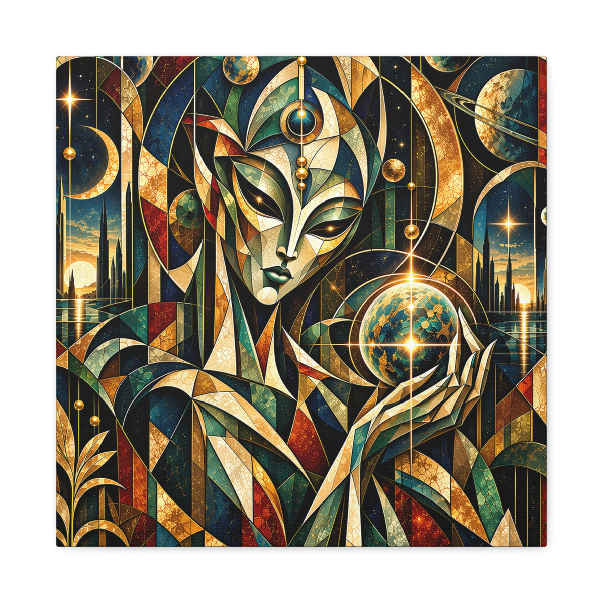 Keeper of Worlds — Futuristic Celestial Portrait Wall Art