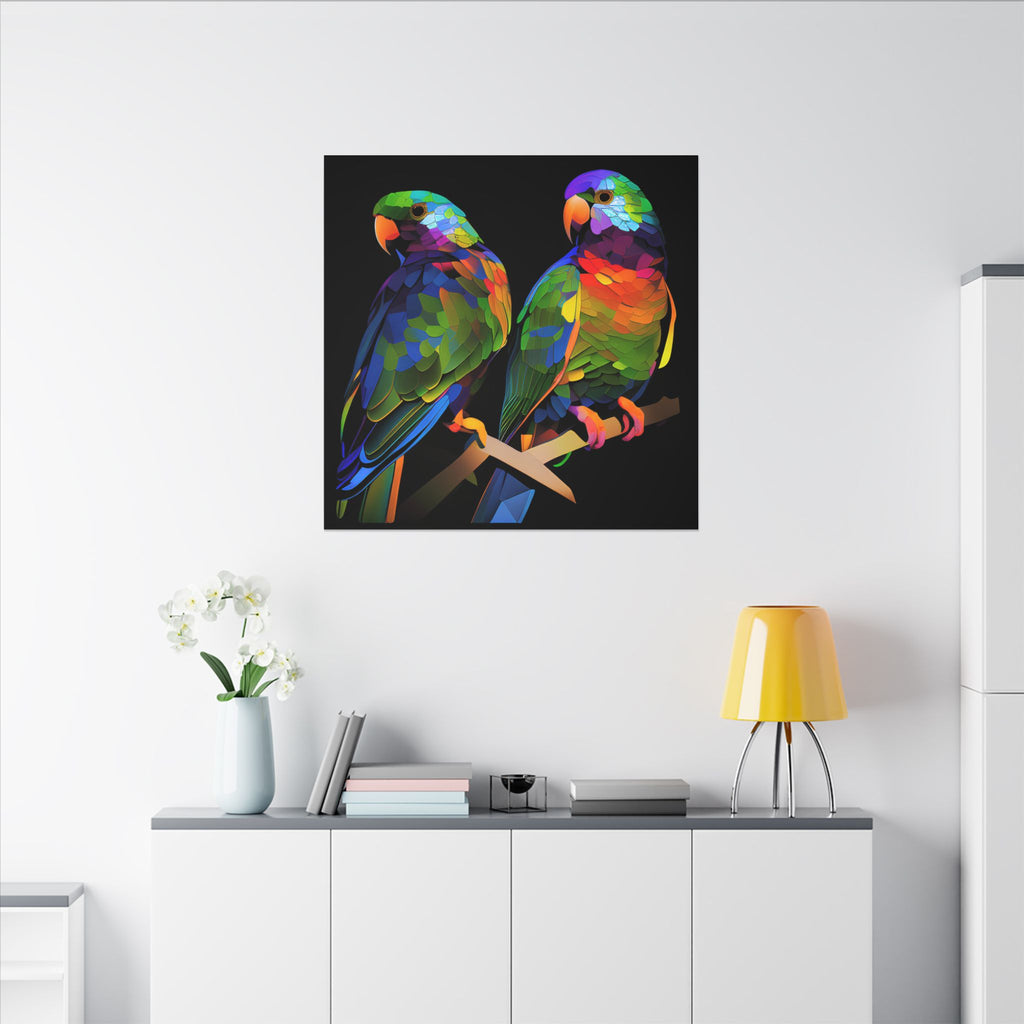 Electric Pair – Colorful Geometric Parrot Canvas Print