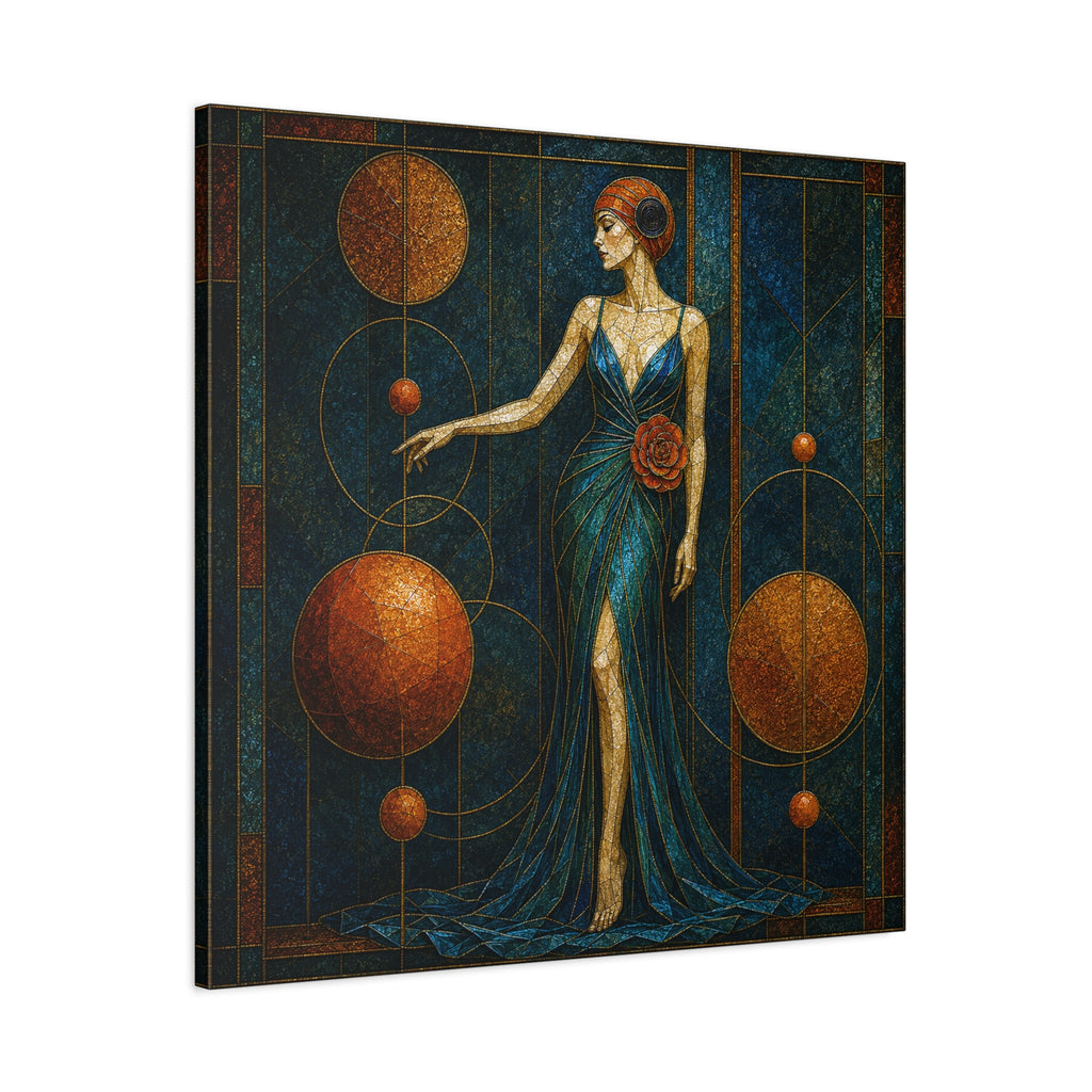 Celestial Rose — Art Deco Stained Glass Woman Canvas