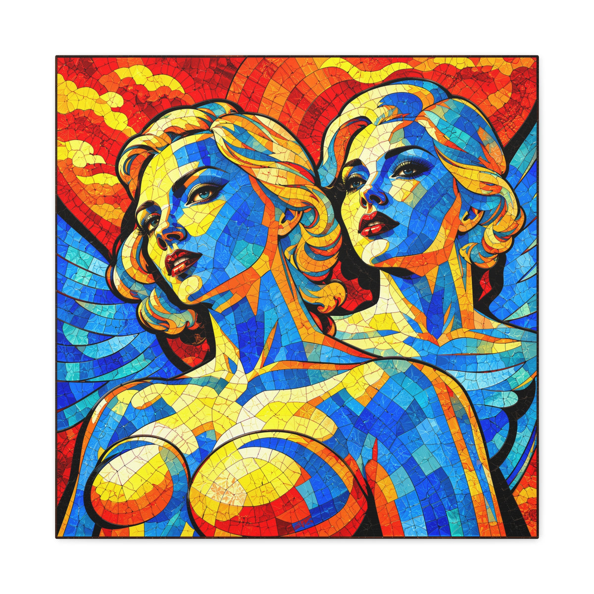 Electric Muses - Vibrant Cubist Stained Glass  Matte Canvas