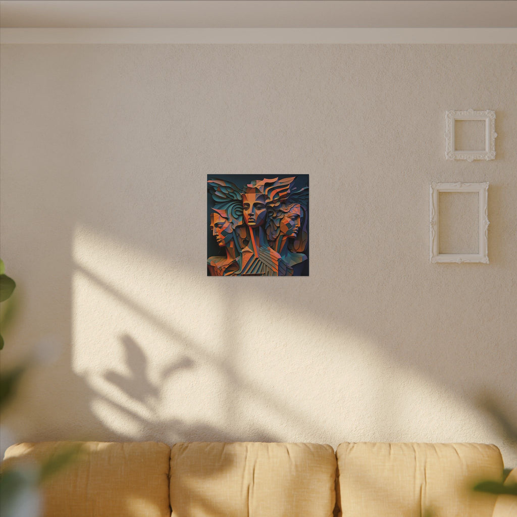 The Three Voices – Sculptural Geometric Triple Portrait Canvas Print