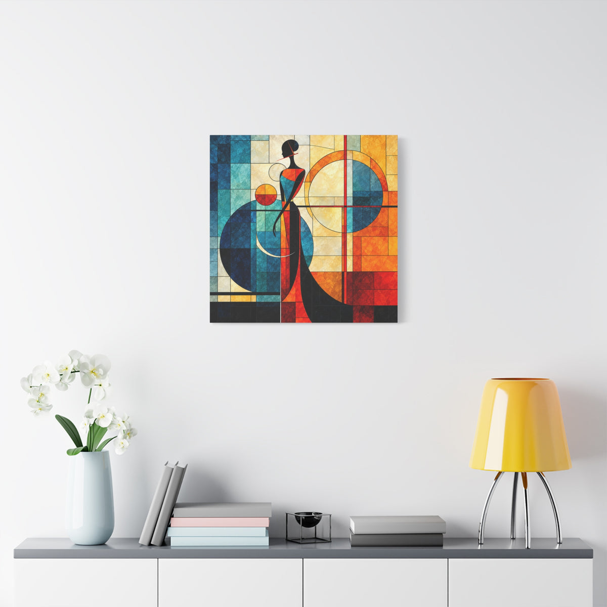 Solar Silhouette — Art Deco Stained Glass Woman Canvas