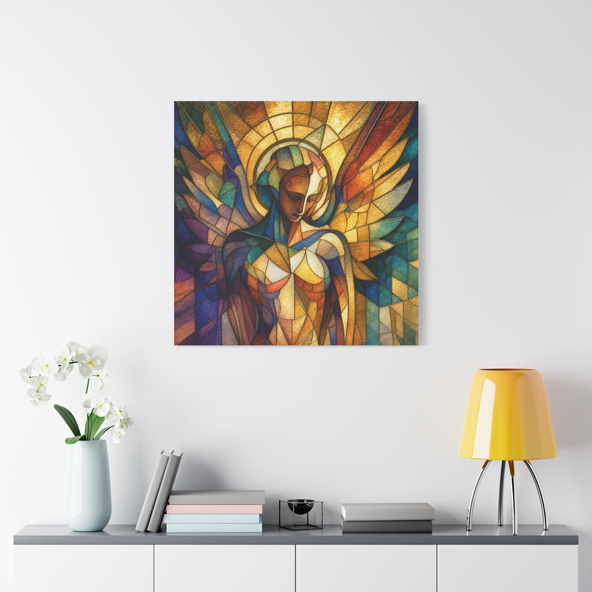 Grace in Full Color — Modern Stained Glass Angel Wall Art