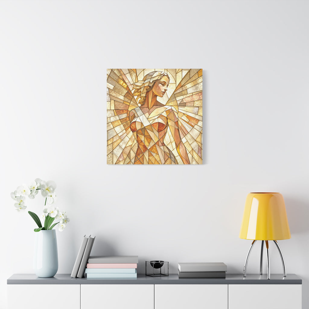 The Light She Carries | Golden Stained Glass Angel Art