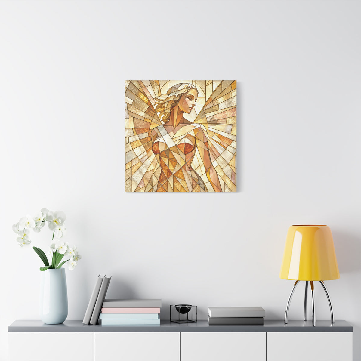 The Light She Carries | Golden Stained Glass Angel Art