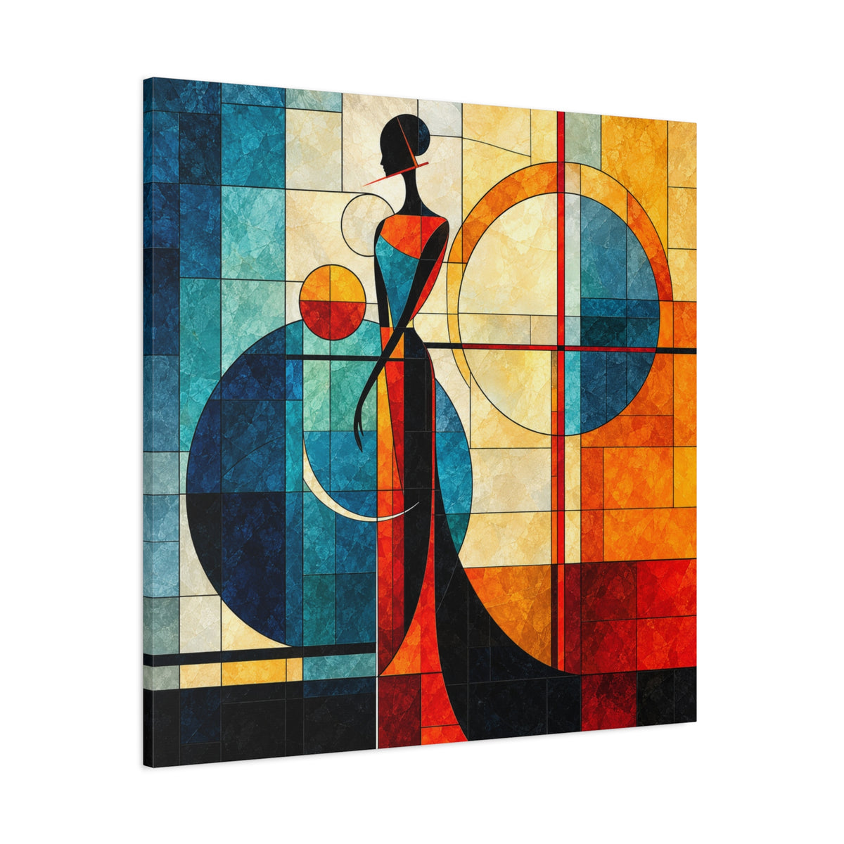 Solar Silhouette — Art Deco Stained Glass Woman Canvas