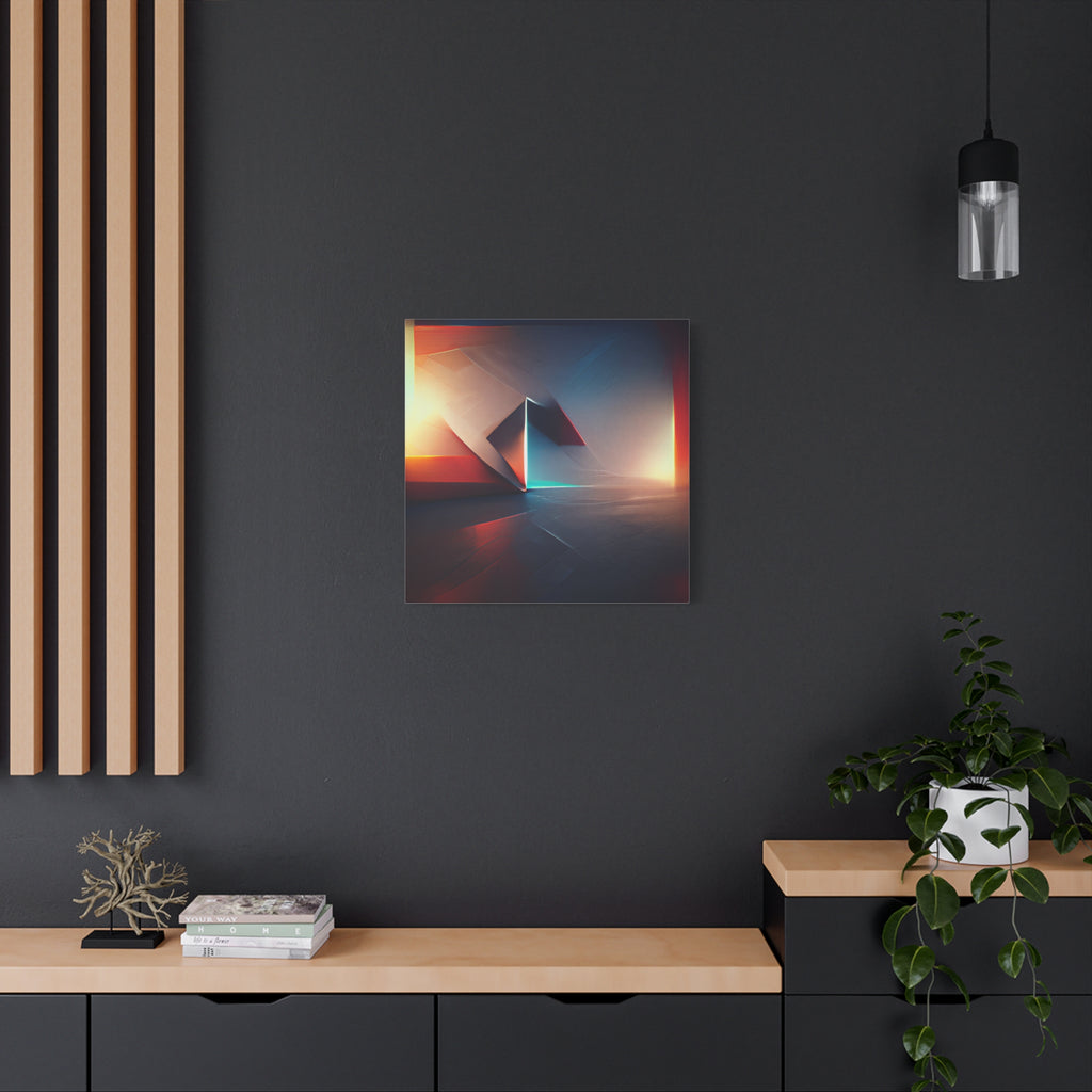 Threshold of Light — Luminous Geometric Abstract in Crimson, Indigo & Gold
