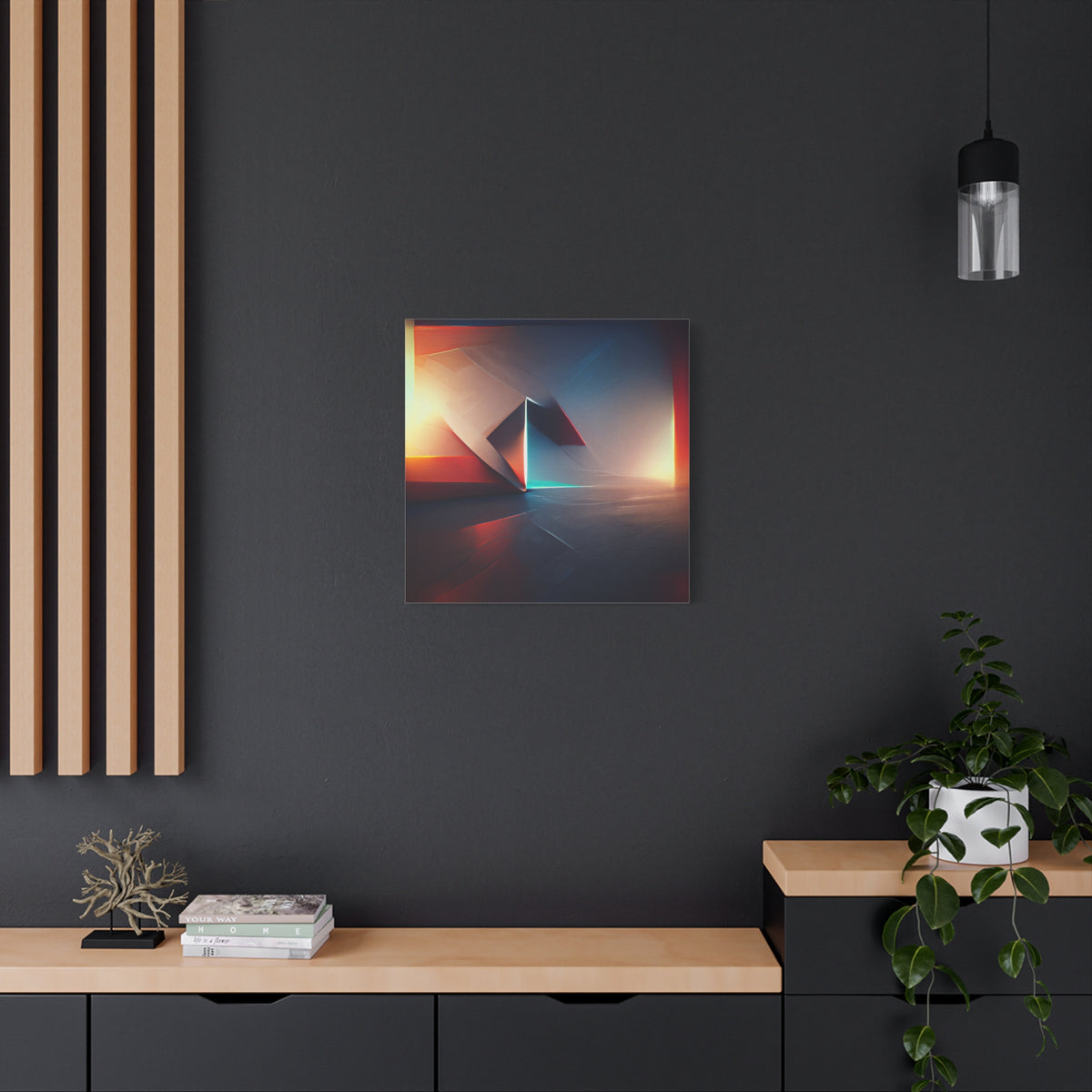 Threshold of Light — Luminous Geometric Abstract in Crimson, Indigo & Gold