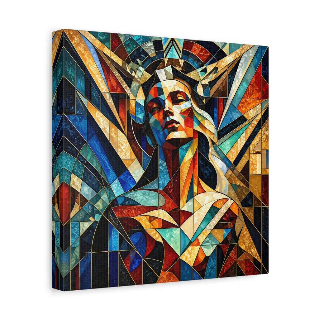 Built Like a Myth – Geometric Figurative Stained Glass Portrait Canvas Print
