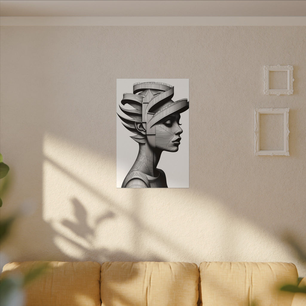 Architecture of Thought – Monochrome Futurist Portrait Canvas Print