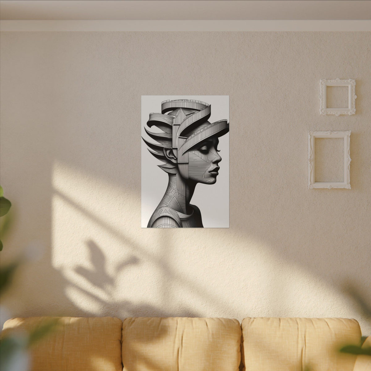 Architecture of Thought – Monochrome Futurist Portrait Canvas Print