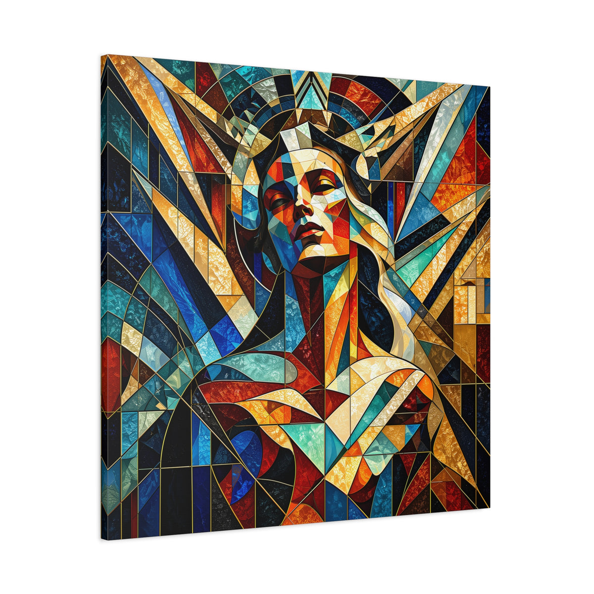 Built Like a Myth – Geometric Figurative Stained Glass Portrait Canvas Print