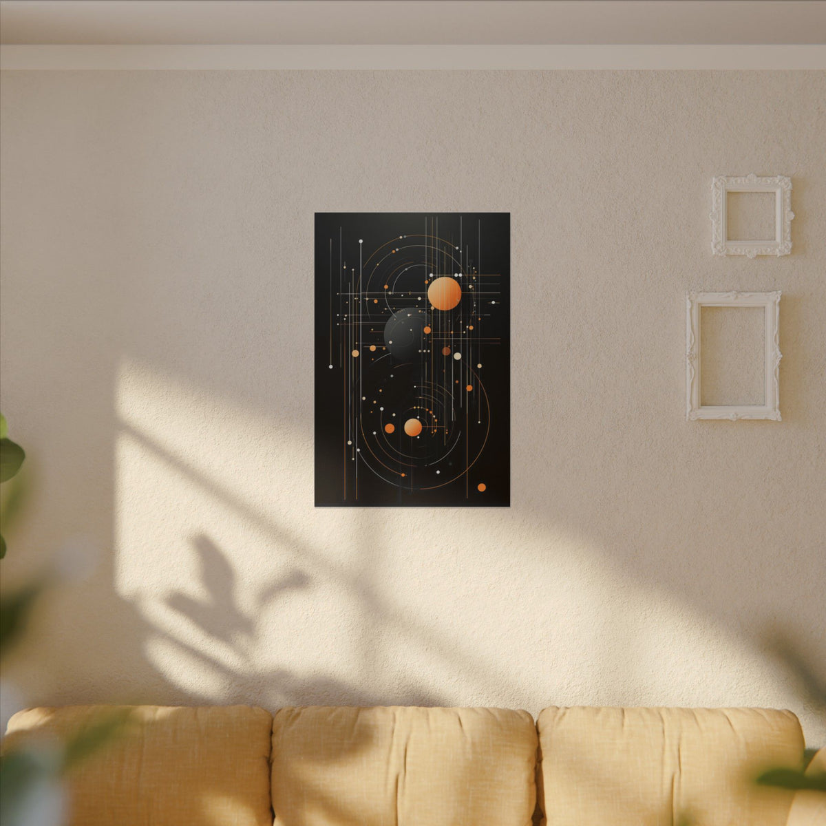 Orbit After Dark – Black Orange Geometric Abstract Canvas Print