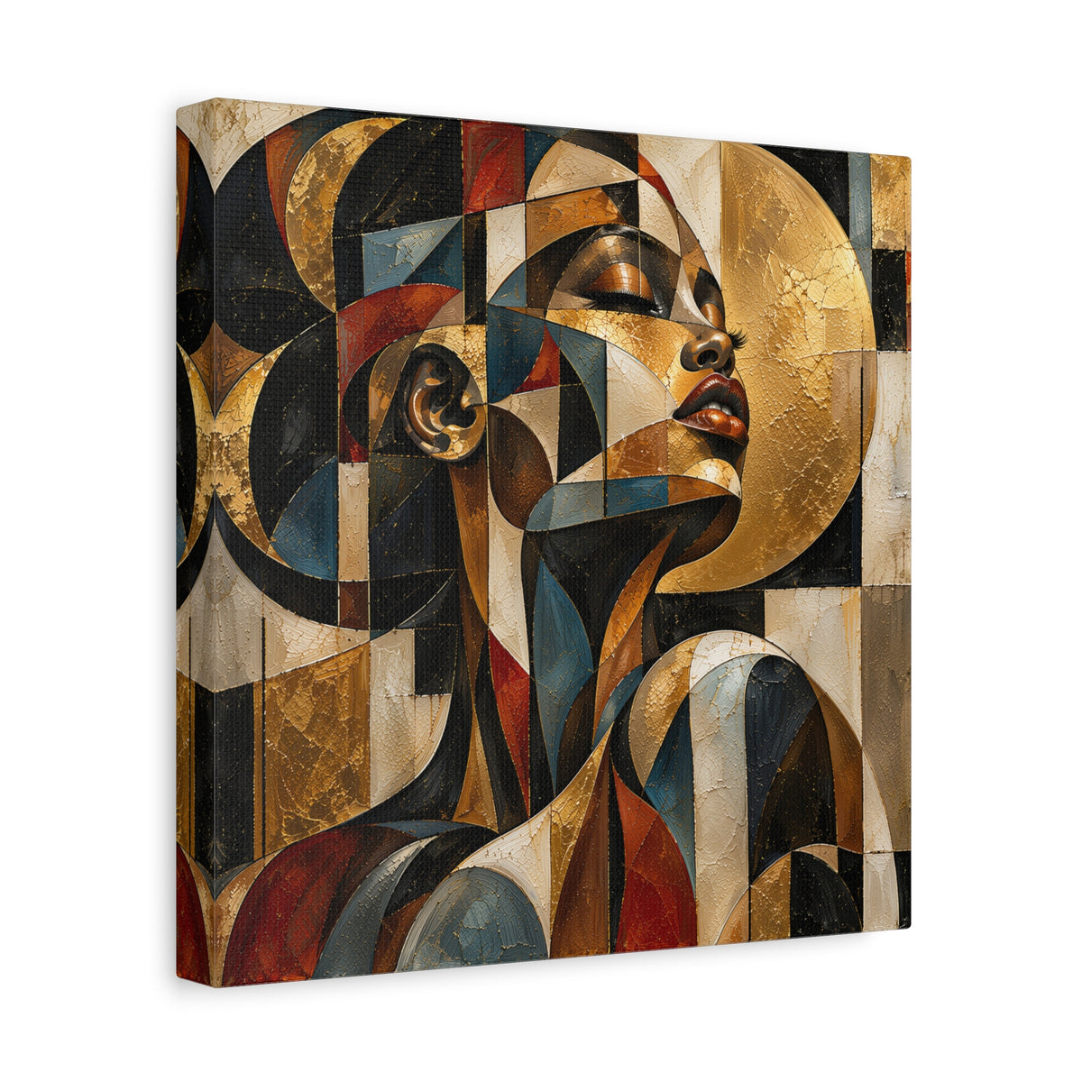 Gilded Perspective — Modern Cubist Woman Portrait Wall Art