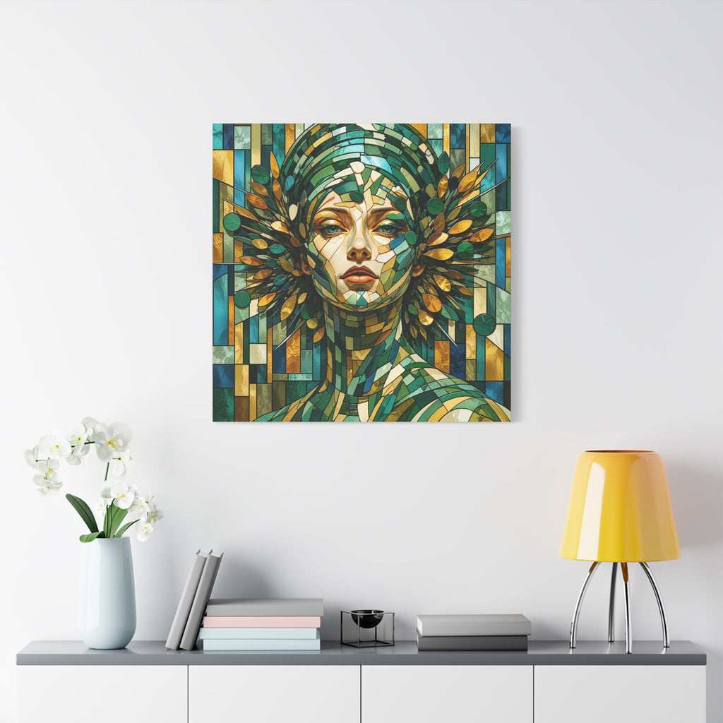 Verdant Empress — Stained Glass Botanical Woman Portrait