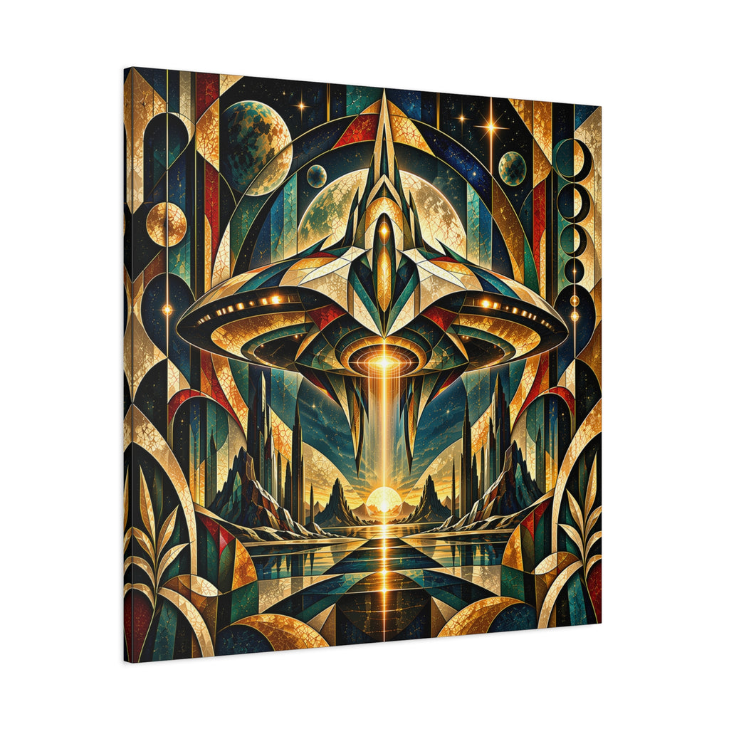 Arrival at the Golden Horizon — Futuristic Celestial Landscape Wall Art