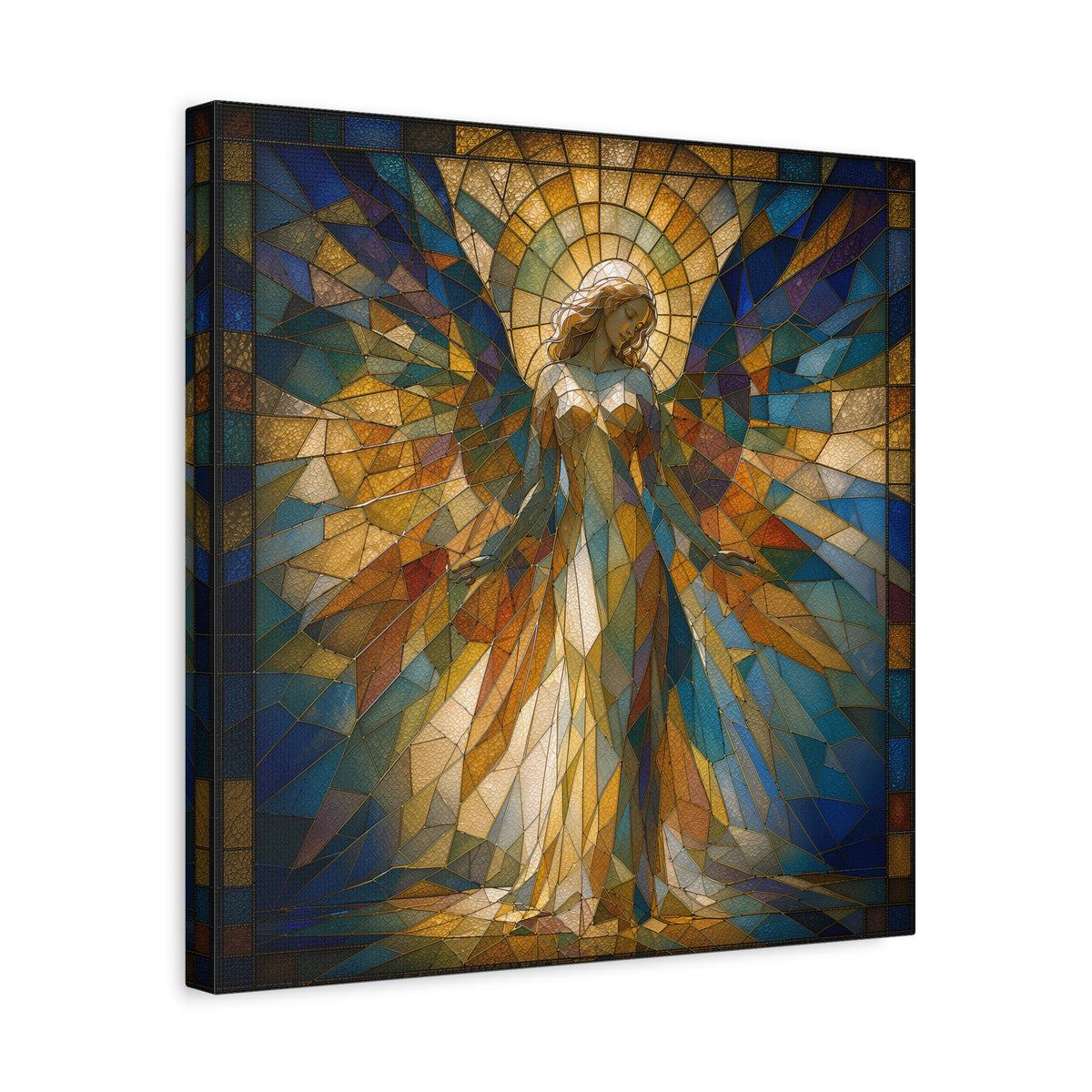 Radiance Descending — Stained-Glass Style Angelic Abstract Cubist Art Print