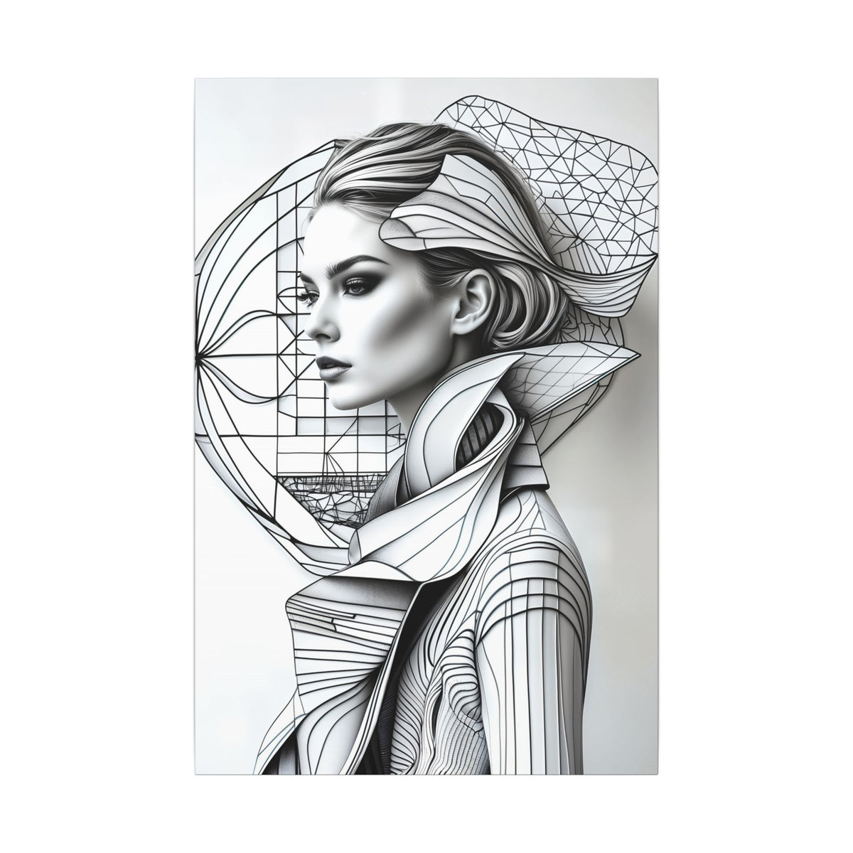 Form of Becoming – Monochrome Futurist Female Portrait Canvas Print