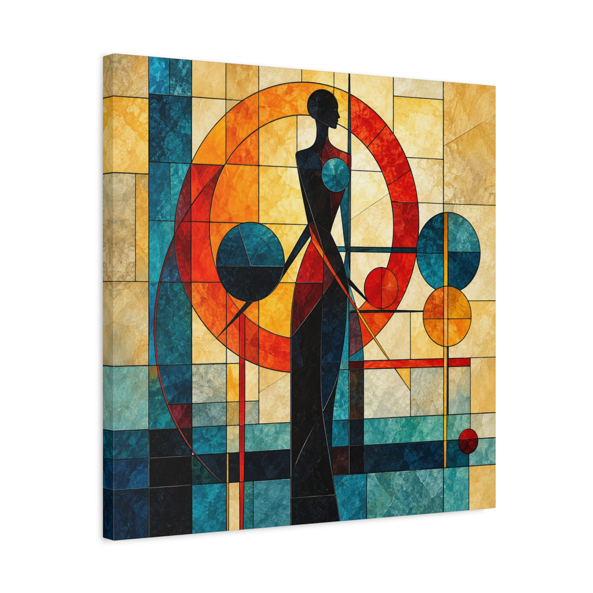 Radiant Orbit — Modern Stained Glass Woman Canvas