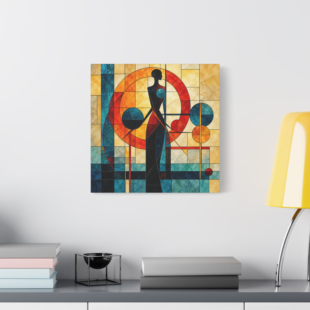 Radiant Orbit — Modern Stained Glass Woman Canvas