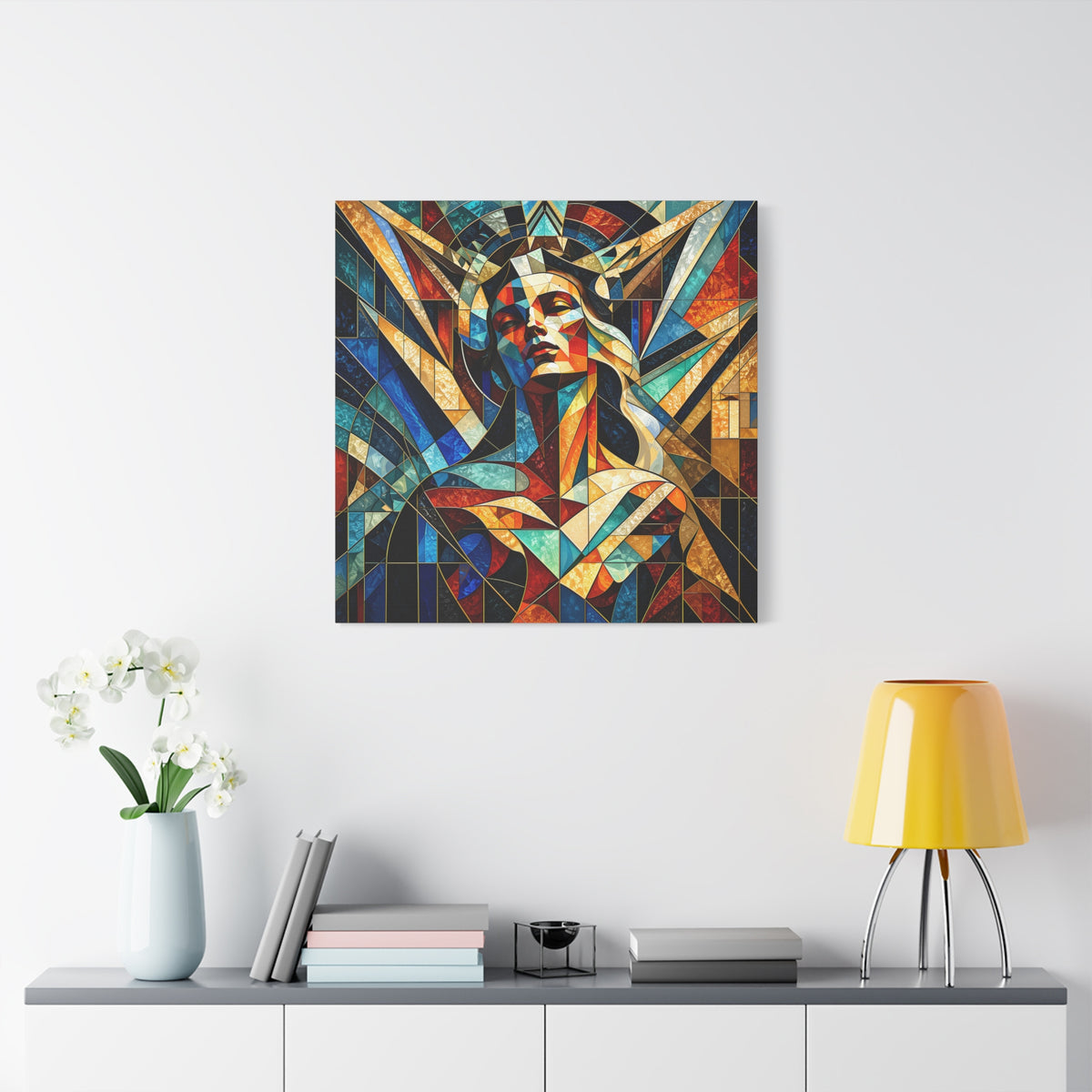 Built Like a Myth – Geometric Figurative Stained Glass Portrait Canvas Print