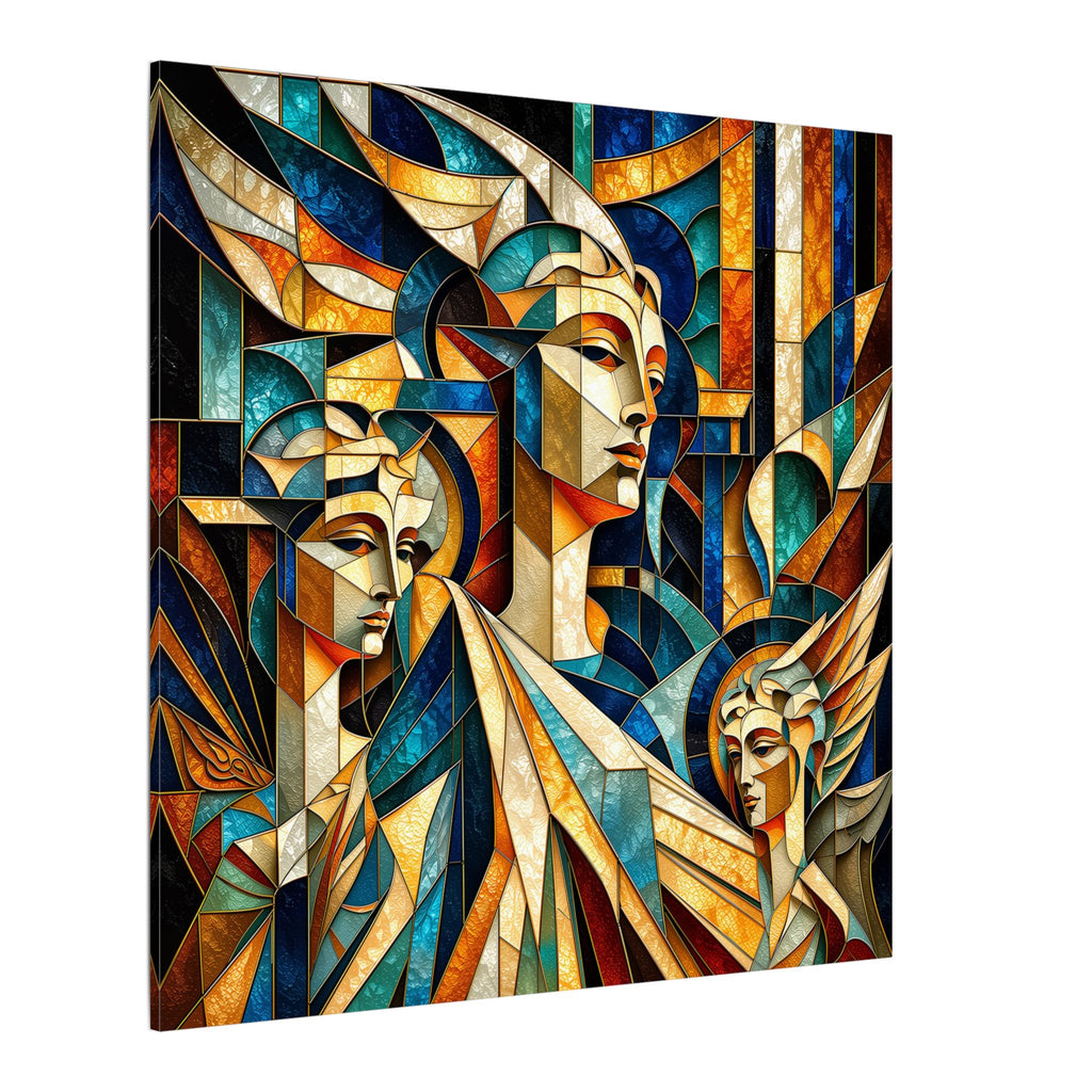 Echoes of Athena – Cubist Classical Goddess Stain Glass Canvas Print