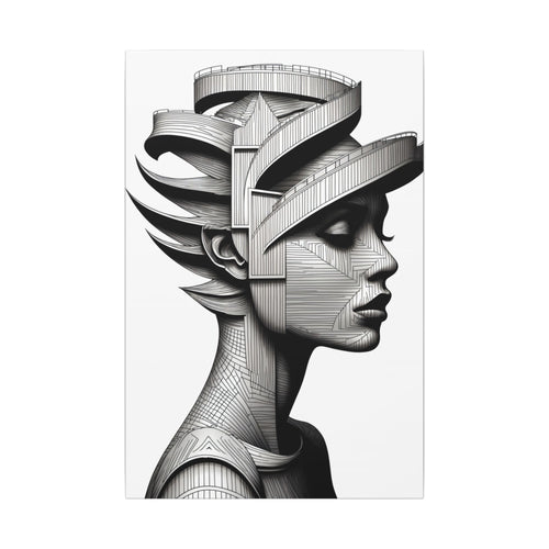 Architecture of Thought – Monochrome Futurist Portrait Canvas Print