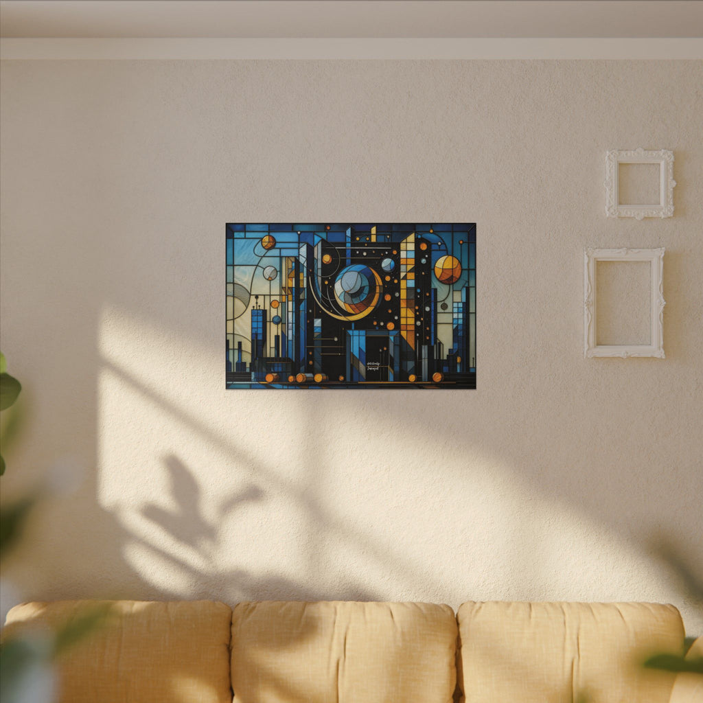 Celestial City – Futurist Stained Glass Geometric Cityscape Canvas Print