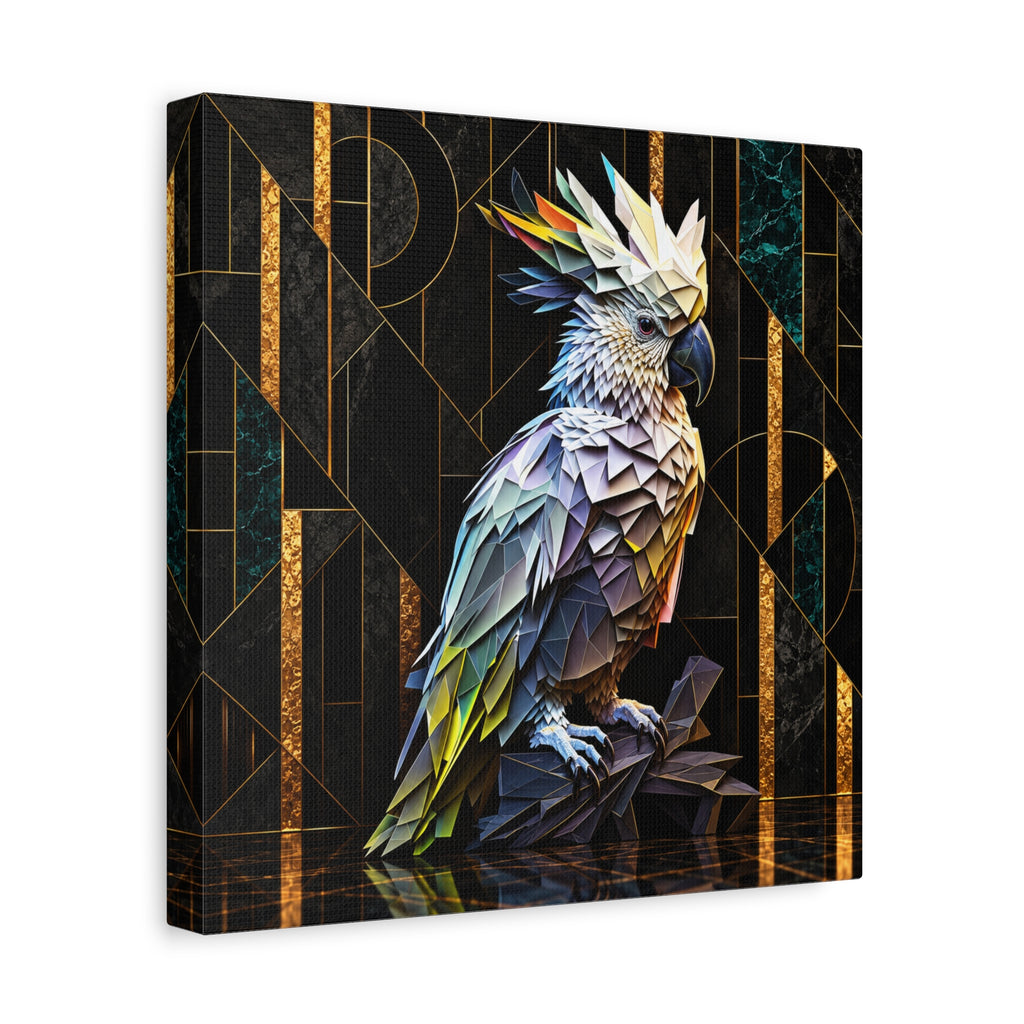 Geometric Cockatoo Canvas Wall Art – Colorful Parrot Matte Stretched Print