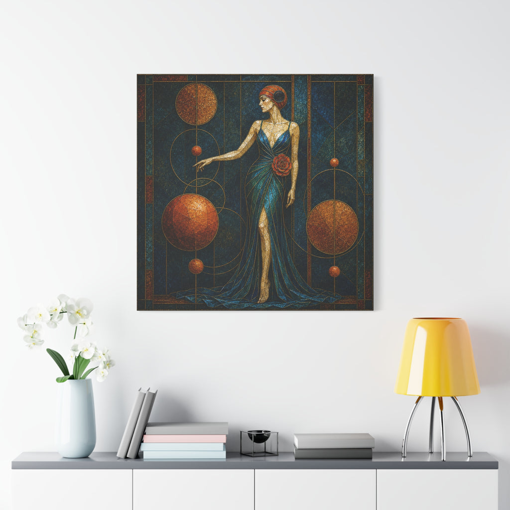 Celestial Rose — Art Deco Stained Glass Woman Canvas