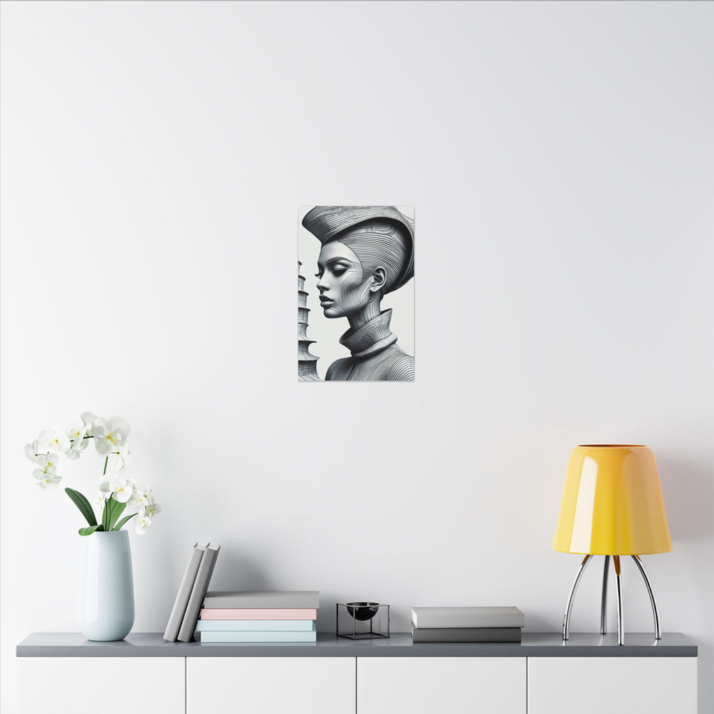 Contour of Silence – Monochrome Futurist Portrait Canvas Print