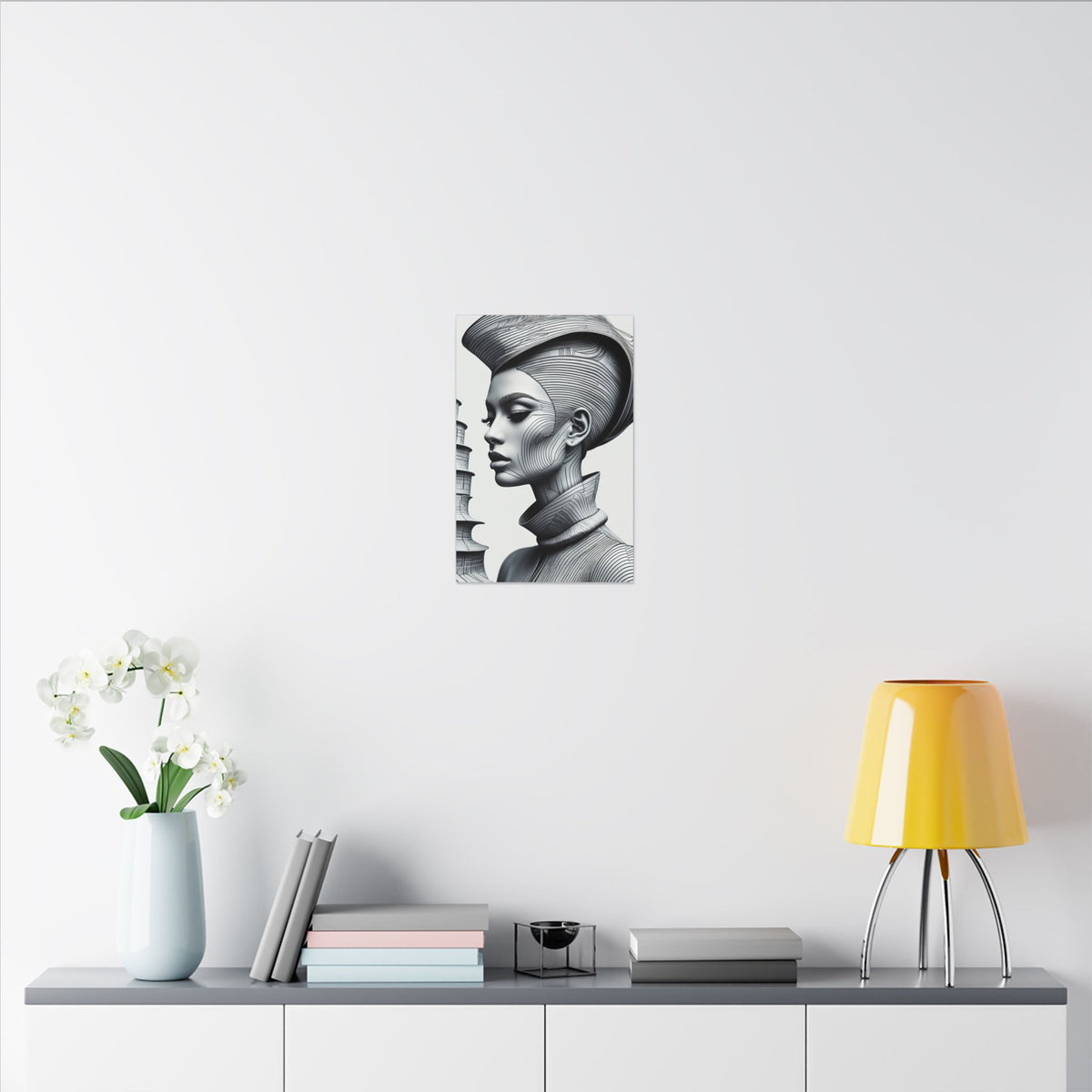 Contour of Silence – Monochrome Futurist Portrait Canvas Print