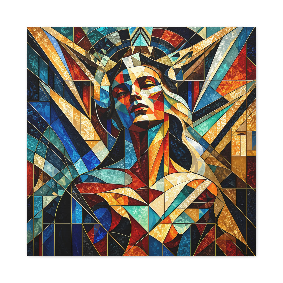 Built Like a Myth – Geometric Figurative Stained Glass Portrait Canvas Print