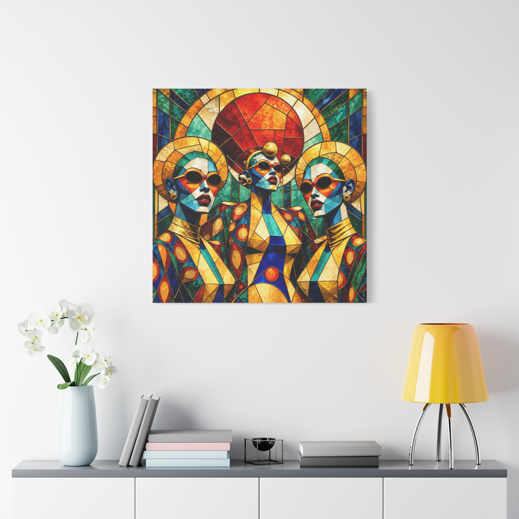 The Gilded Circle - Vibrant Geometric Portrait Wall Decor